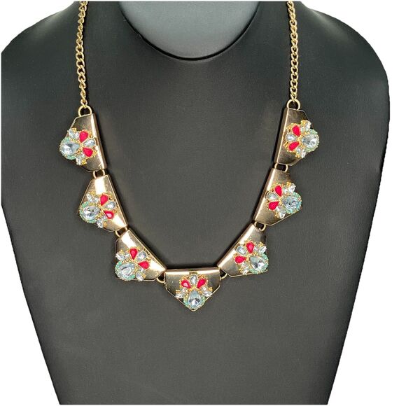 BaubleBar Necklace Rhinestone Blue and Pink Gold Tone Statement Signed Y2K - Picture 1 of 10